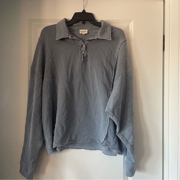 *boutique* Peach Love dusty blue pullover distressed - Picture 1 of 7